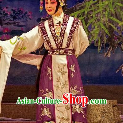 Chinese Cantonese Opera Hua Tan Garment Qian Tang Su Xiaoxiao Costumes and Headdress Traditional Guangdong Opera Actress Apparels Courtesan Purple Dress