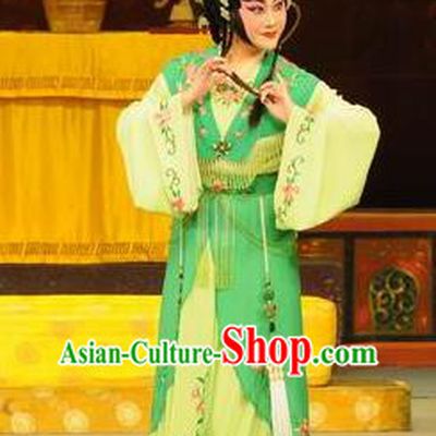 Chinese Cantonese Opera Young Woman Garment Southern Tang Emperor Costumes and Headdress Traditional Guangdong Opera Hua Tan Apparels Court Female Green Dress
