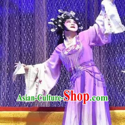 Chinese Cantonese Opera Empress Garment Southern Tang Emperor Costumes and Headdress Traditional Guangdong Opera Hua Tan Apparels Queen Purple Dress