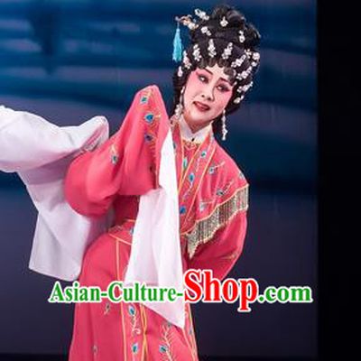 Chinese Cantonese Opera Diva Qian Yulian Garment The Romance of Hairpin Costumes and Headdress Traditional Guangdong Opera Hua Tan Apparels Young Female Red Dress