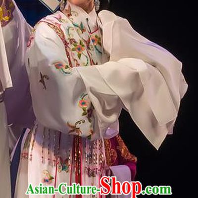 Chinese Cantonese Opera Huadan Garment The Romance of Hairpin Costumes and Headdress Traditional Guangdong Opera Young Female Apparels Actress Qian Yulian White Dress