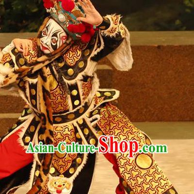 General Ma Chao Chinese Guangdong Opera Painted Role Apparels Costumes and Headpieces Traditional Cantonese Opera Wusheng Garment Martial Male Clothing