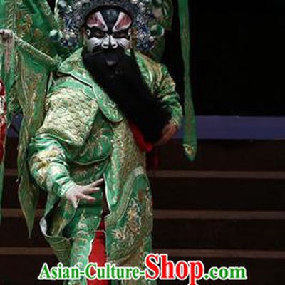 General Ma Chao Chinese Guangdong Opera Kao Apparels Costumes and Headpieces Traditional Cantonese Opera Shogun Garment Green Armor Clothing with Flags