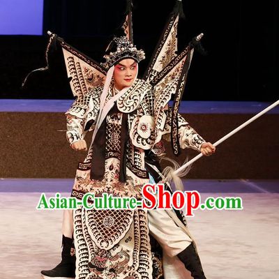 General Ma Chao Chinese Guangdong Opera Shogun Kao Apparels Costumes and Headpieces Traditional Cantonese Opera Garment Armor Clothing with Flags