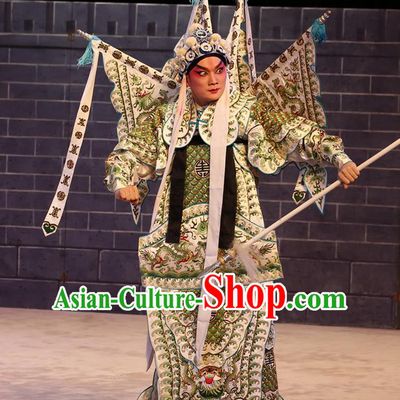 General Ma Chao Chinese Guangdong Opera Apparels Costumes and Headpieces Traditional Cantonese Opera Armor Garment Shogun Kao Clothing with Flags