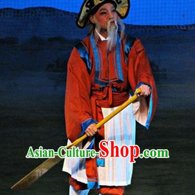 Meng Hui Tai Hu Chinese Guangdong Opera Elderly Man Apparels Costumes and Headpieces Traditional Cantonese Opera Laosheng Garment Boatman Clothing