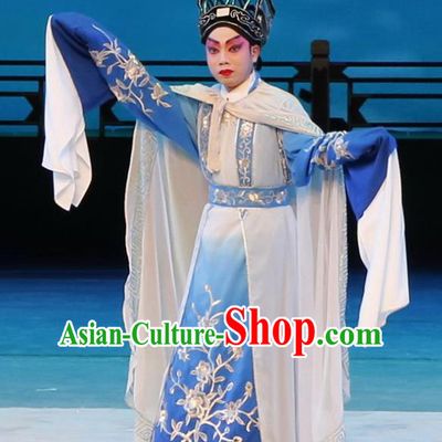 Meng Hui Tai Hu Chinese Guangdong Opera Young Man Fan Li Apparels Costumes and Headpieces Traditional Cantonese Opera Xiaosheng Garment Niche Blue Clothing
