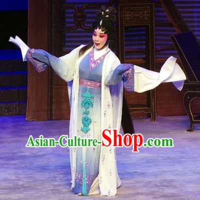 Chinese Cantonese Opera Tsing Yi Garment Story of the Violet Hairpin Costumes and Headdress Traditional Guangdong Opera Huo Xiaoyu Apparels Distress Maiden Dress