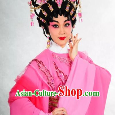 Chinese Cantonese Opera Huo Xiaoyu Garment Story of the Violet Hairpin Costumes and Headdress Traditional Guangdong Opera Diva Apparels Hua Tan Rosy Dress