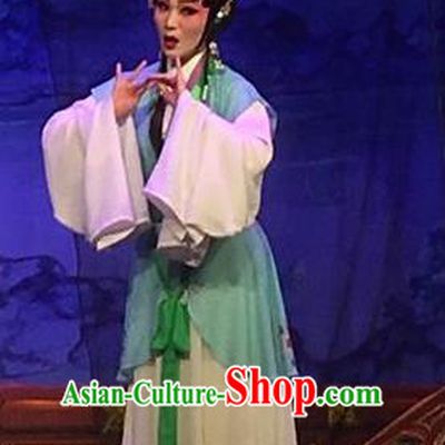 Chinese Cantonese Opera Young Lady Garment Story of the Violet Hairpin Costumes and Headdress Traditional Guangdong Opera Maidservant Apparels Huan Sha Dress