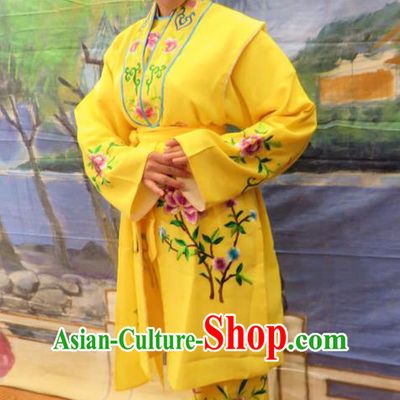 Chinese Cantonese Opera Female Servant Garment Hua Tian Ba Xi Hairpin Costumes and Headdress Traditional Guangdong Opera Maid Woman Apparels Yellow Dress