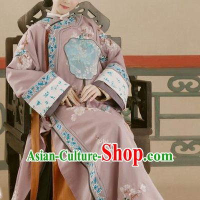 Chinese Traditional Qing Dynasty Manchu Palace Concubine Historical Costumes Ancient Drama Imperial Consort Hanfu Dress Apparels and Headdress for Women