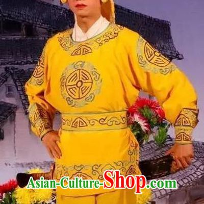 Hun Qian Zhu Ji Xiang Chinese Guangdong Opera Soldier Apparels Costumes and Headpieces Traditional Cantonese Opera Wusheng Garment Warrior Yellow Clothing