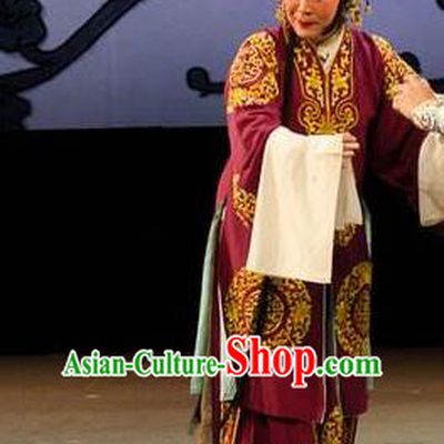 Chinese Cantonese Opera Elderly Female Garment Yuan Yang Sword Costumes and Headdress Traditional Guangdong Opera Dame Apparels Pantaloon Dress