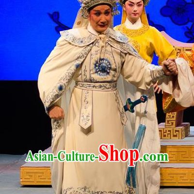 Yuan Yang Sword Chinese Guangdong Opera Martial Male Apparels Costumes and Headpieces Traditional Cantonese Opera Wusheng Garment Swordsman Qiu Jianghai Clothing