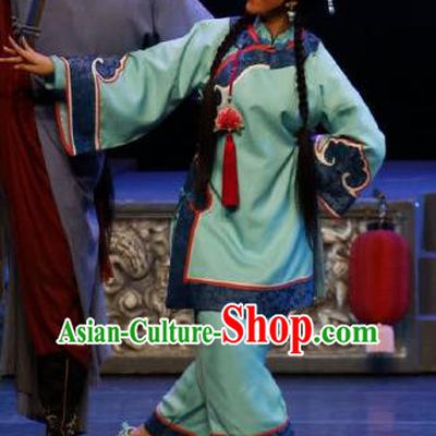 Chinese Cantonese Opera Xiaodan Cui Ping Garment Barwo Guild Costumes and Headdress Traditional Guangdong Opera Young Lady Apparels Maidservant Green Dress