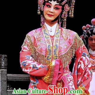 Chinese Cantonese Opera Actress Garment Diao Man Gong Zhu Gan Fu Ma Costumes and Headdress Traditional Guangdong Opera Princess Fengxia Apparels Hua Tan Pink Dress