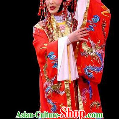 Chinese Cantonese Opera Hua Tan Garment Diao Man Gong Zhu Gan Fu Ma Costumes and Headdress Traditional Guangdong Opera Princess Fengxia Apparels Actress Red Dress