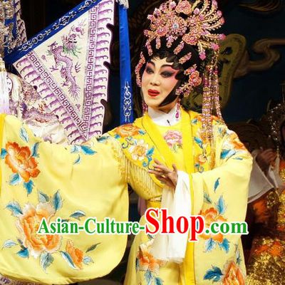Chinese Cantonese Opera Court Lady Garment Diao Man Gong Zhu Gan Fu Ma Costumes and Headdress Traditional Guangdong Opera Hua Tan Apparels Princess Yellow Dress