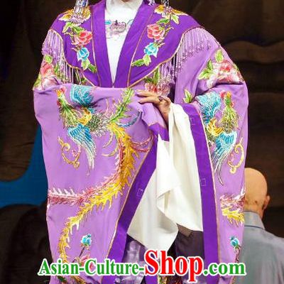 Chinese Cantonese Opera Hua Tan Garment Diao Man Gong Zhu Gan Fu Ma Costumes and Headdress Traditional Guangdong Opera Actress Apparels Princess Purple Dress