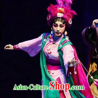 Chinese Cantonese Opera Village Girl Garment King of Nanyue Kingdom Costumes and Headdress Traditional Guangdong Opera Huadan Apparels Young Lady Dress