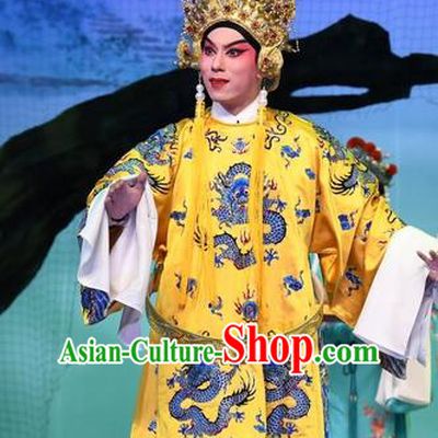 Chinese Guangdong Opera Monarch Apparels Costumes and Headpieces Traditional Cantonese Opera Young Male Garment Emperor Song Clothing