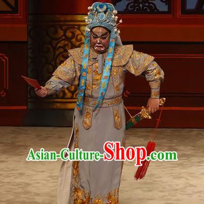 The Lotus Lantern Chinese Guangdong Opera Martial Male Apparels Costumes and Headpieces Traditional Cantonese Opera Wusheng Garment Warrior Clothing