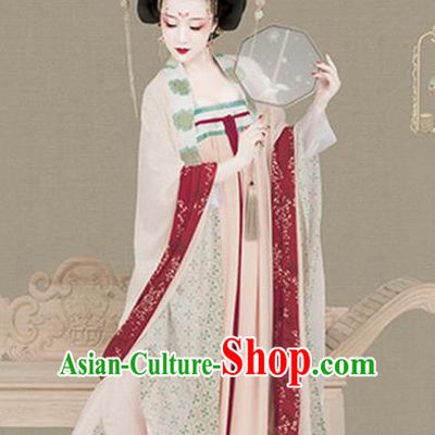 Chinese Traditional Tang Dynasty Imperial Concubine Historical Costumes Ancient Drama Court Woman Hanfu Dress Apparels and Headdress Complete Set