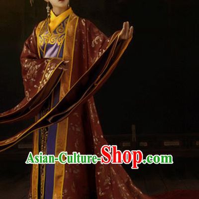 Chinese Traditional Han Dynasty Imperial Empress Historical Costumes Ancient Drama Royal Queen Hanfu Dress Apparels and Headdress for Women