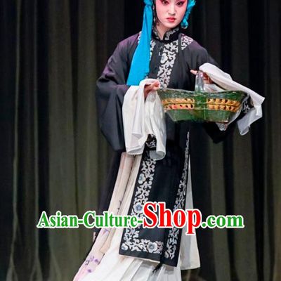 Chinese Sichuan Opera Highlights Tsing Yi Garment Costumes and Headdress Wu Jia Po Traditional Peking Opera Distress Maiden Dress Diva Wang Baochuan Apparels