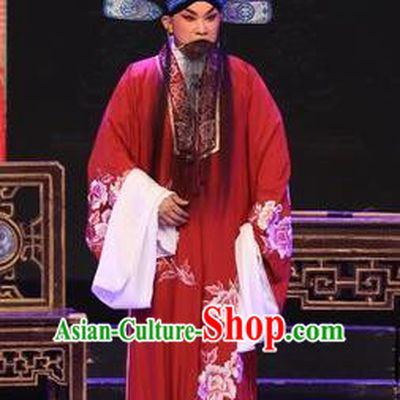 The Lotus Lantern Chinese Guangdong Opera Elderly Male Apparels Costumes and Headpieces Traditional Cantonese Opera Garment Laosheng Liu Yanchang Clothing