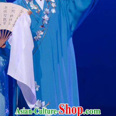 Search the College Chinese Guangdong Opera Xiaosheng Apparels Costumes and Headpieces Traditional Cantonese Opera Scholar Zhang Yimin Garment Niche Blue Robe Clothing