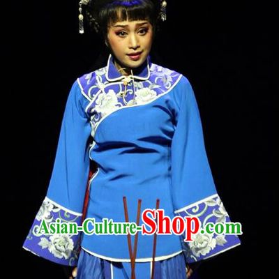 Chinese Cantonese Opera Young Female Garment The Watchtower Costumes and Headdress Traditional Guangdong Opera Hua Tan Apparels Diva Qiu Yue Blue Dress