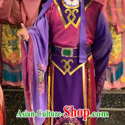 Chinese Guangdong Opera Young Male Apparels Costumes and Headwear Traditional Cantonese Opera Xiaosheng Garment Prince Purple Clothing