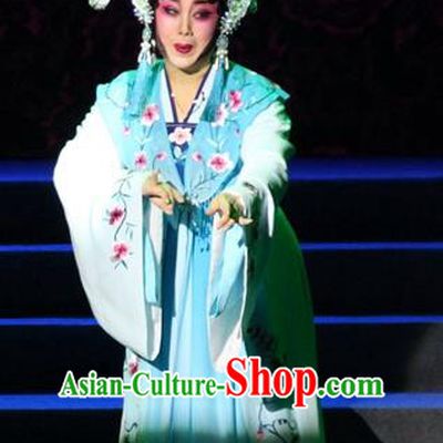 Chinese Cantonese Opera Young Female Garment Legend of Er Lang Costumes and Headdress Traditional Guangdong Opera Diva Mi Er Apparels Hua Tan Blue Dress