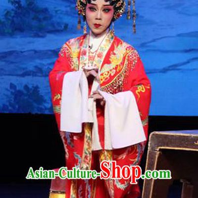 Chinese Cantonese Opera Hua Tan Garment Goddess Luo Costumes and Headdress Traditional Guangdong Opera Imperial Consort Zhen Mi Apparels Diva Red Dress