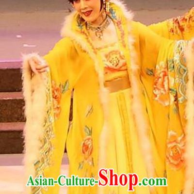 Chinese Cantonese Opera Young Beauty Garment the Ode of Peony Costumes and Headdress Traditional Guangdong Opera Queen Apparels Actress Yellow Dress