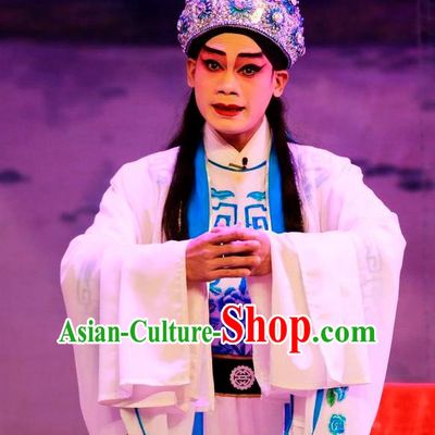 Chinese Guangdong Opera Prince Apparels Costumes and Headwear Traditional Cantonese Opera Young Male Garment Xiaosheng Clothing