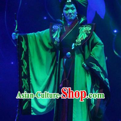 Chinese Cantonese Opera Witch Garment Qian Nv You Hun Costumes and Headdress Traditional Guangdong Opera Apparels Evil Woman Dress