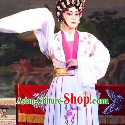 Chinese Cantonese Opera Hua Tan Garment The Mad Monk by the Sea Costumes and Headdress Traditional Guangdong Opera Actress Apparels Young Female Dress