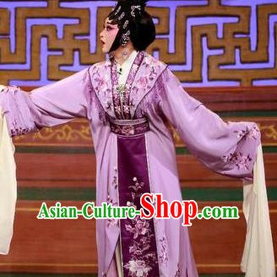 Chinese Cantonese Opera Young Woman Garment The Mad Monk by the Sea Costumes and Headdress Traditional Guangdong Opera Hua Tan Apparels Actress Ye Piaohong Purple Dress