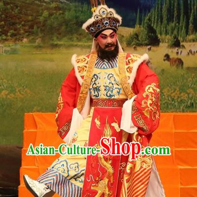 Princess Zhaojun Chinese Guangdong Opera Monarch Apparels Costumes and Headwear Traditional Cantonese Opera Xiongnu King Garment Lord Clothing