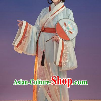 Chinese Traditional Han Dynasty Historical Costumes Ancient Court Female Hanfu Dress Apparels and Headpieces Complete Set