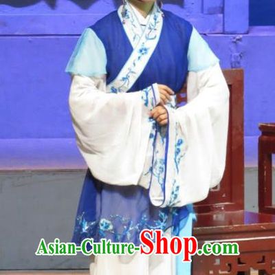 Chinese Cantonese Opera Xiaodan Garment The Strange Stories Costumes and Headdress Traditional Guangdong Opera Figurant Apparels Maidservant Blue Dress