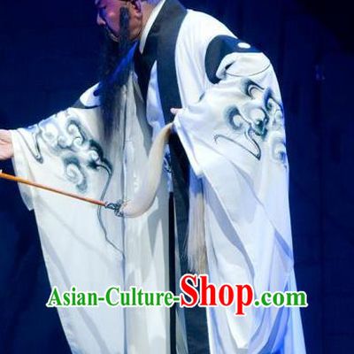 King of Qin Meng Jiang Chinese Guangdong Opera Elderly Male Apparels Costumes and Headwear Traditional Cantonese Opera Laosheng Garment Taoist Priest Clothing