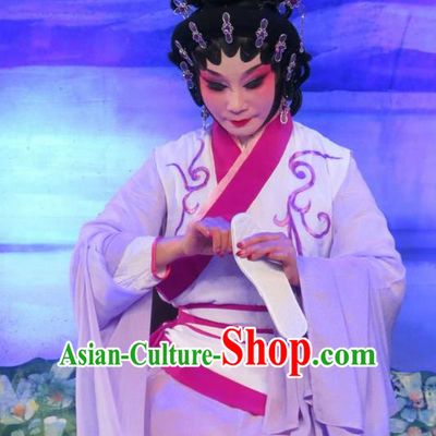 Chinese Cantonese Opera Young Female Garment Wu Nv Bai Shou Costumes and Headdress Traditional Guangdong Opera Diva Apparels Actress Yang Sanchun Dress