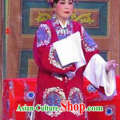 Chinese Cantonese Opera Rich Dame Garment Wu Nv Bai Shou Costumes and Headdress Traditional Guangdong Opera Elderly Female Apparels Pantaloon Dress