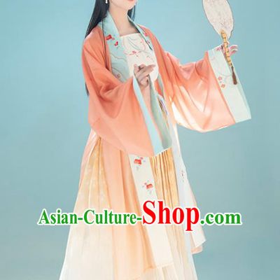 Chinese Traditional Song Dynasty Young Lady Apparels Ancient Village Girl Embroidered Hanfu Dress Historical Costumes for Women