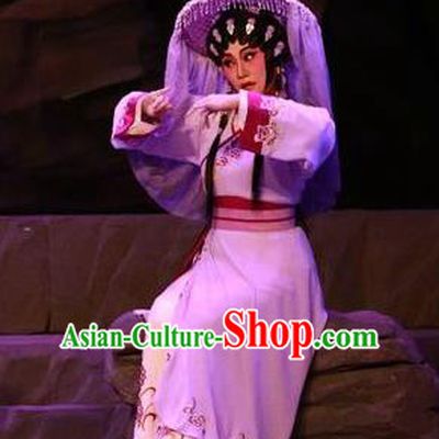 Chinese Cantonese Opera Village Woman Garment the Legend of Gold Rice Costumes and Headdress Traditional Guangdong Opera Young Female Apparels Diva Shi Hua Dress