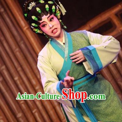 Chinese Cantonese Opera Diva Shi Hua Garment the Legend of Gold Rice Costumes and Headdress Traditional Guangdong Opera Young Female Apparels Village Woman Dress